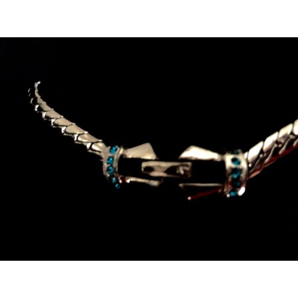 Vintage Aqua Rhinestone Choker on Heavy Silver-Tone Serpentine Omega Chain 1940s - Picture 5 of 11